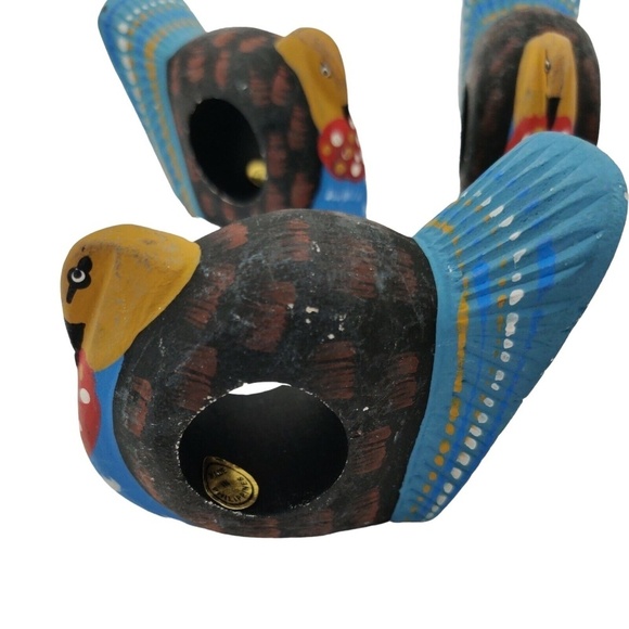 Set Of 6 Vintage 70s Hand painted Wooden Turkey Birds Napkin Ring Holders - Picture 5 of 12